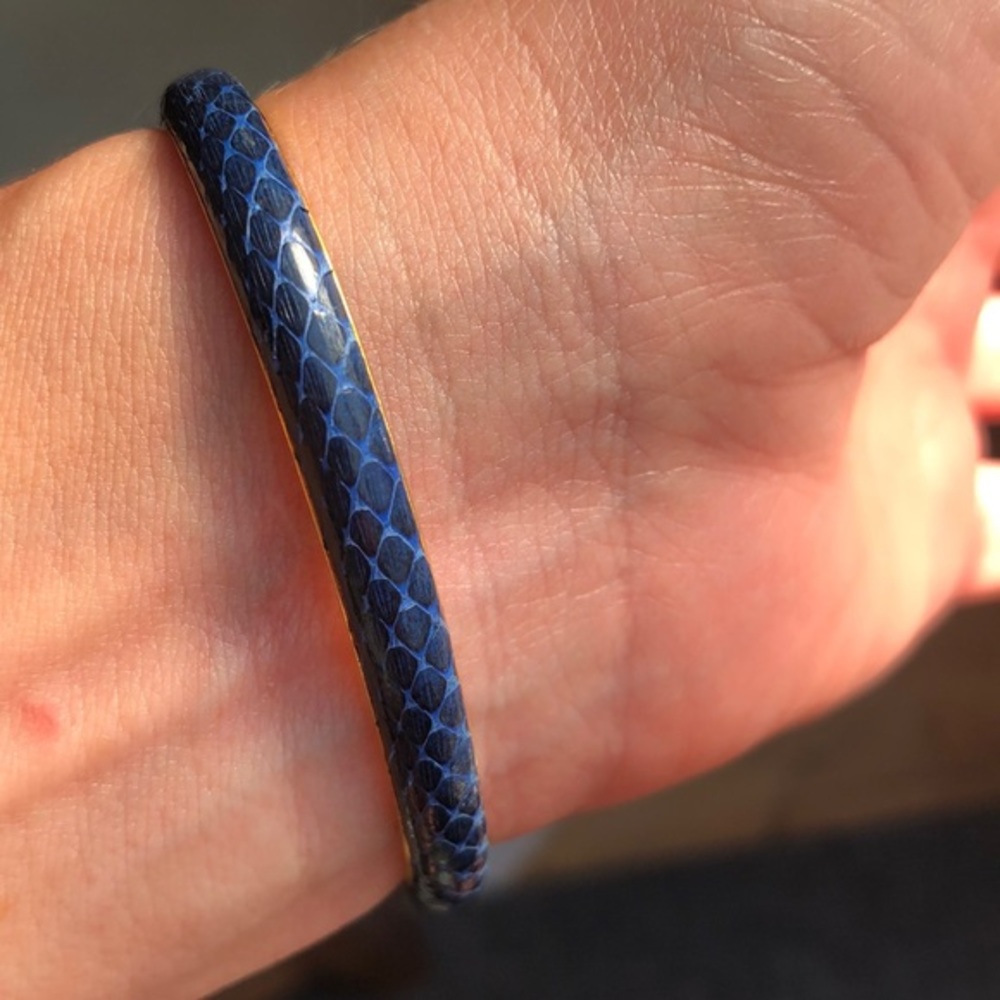 Vintage Gucci Gold GG Blue Snakeskin Bracelet - Picture 2 of 6